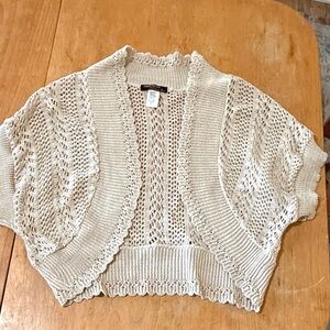 Open Knit Cropped Cardigan Sweater - Beige vintage sz 2x Robbie bee